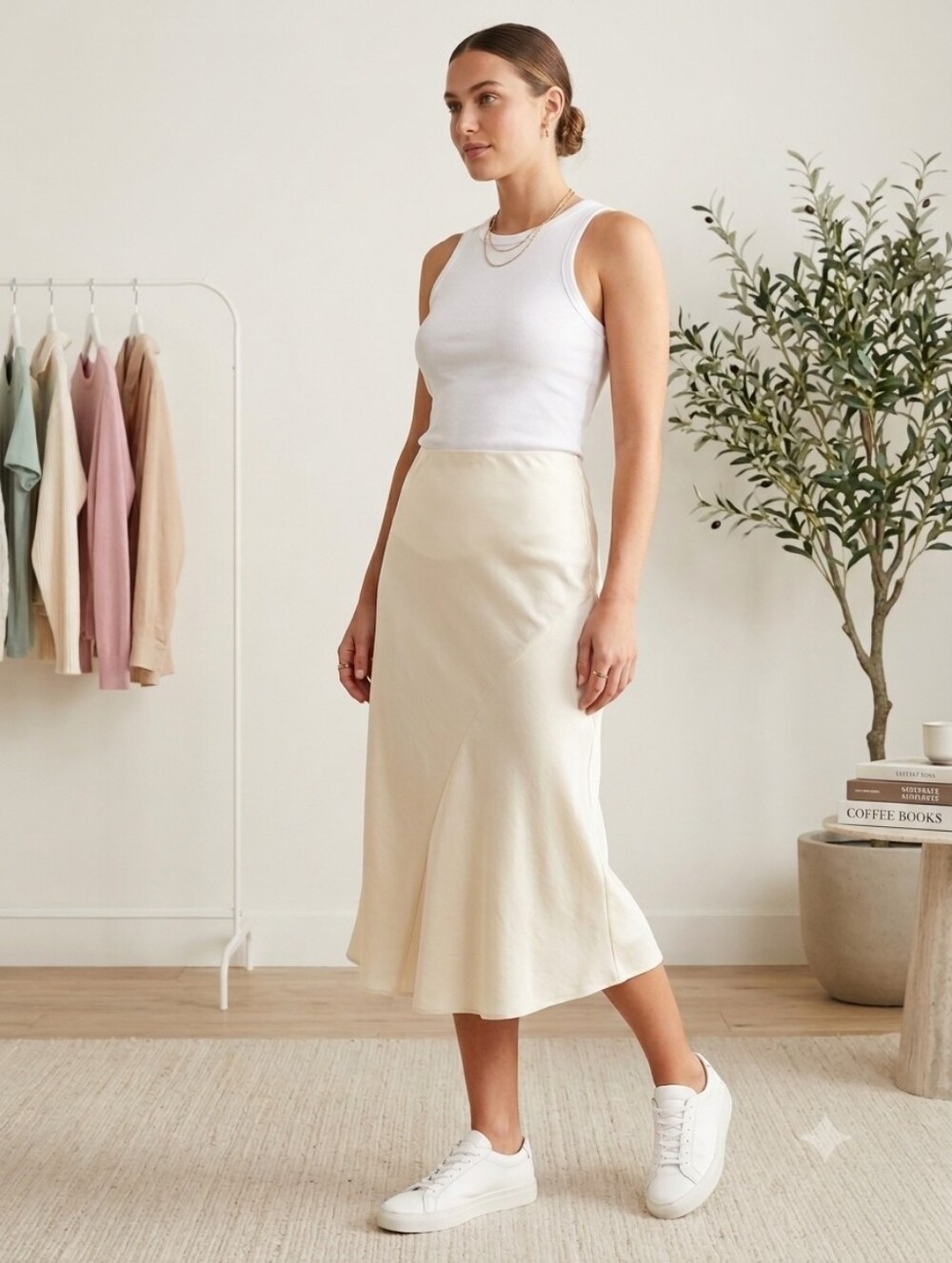 Cream Satin Slip Skirt